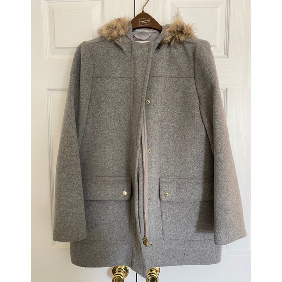 J. Crew Jackets & Blazers - JCrew Wool Blend Faux-Fur Hooded Coat - Slate Gray - Size 8 - Discountinued